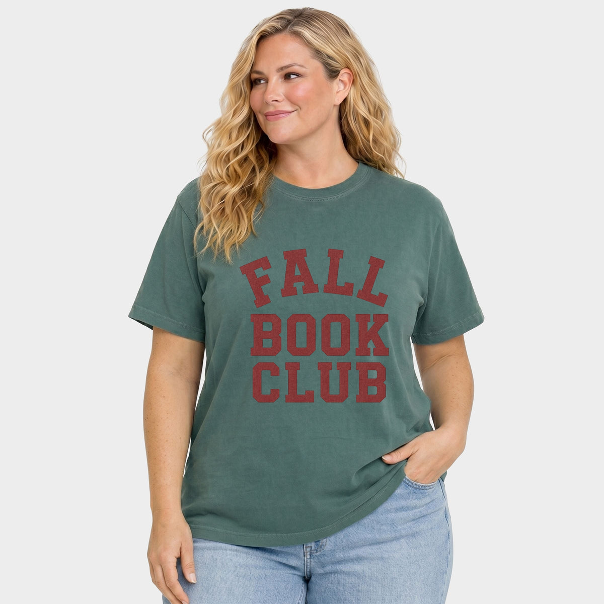 Fall Book Club Varsity - Women's Plus Sized Garment Dyed Graphic T-Shirt