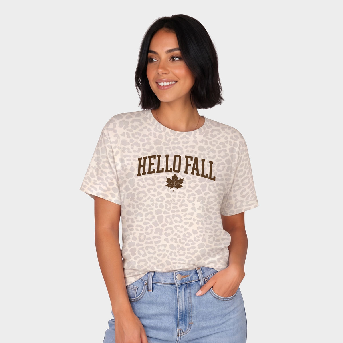 Hello Fall Leaf - Women's Leopard Print Tee