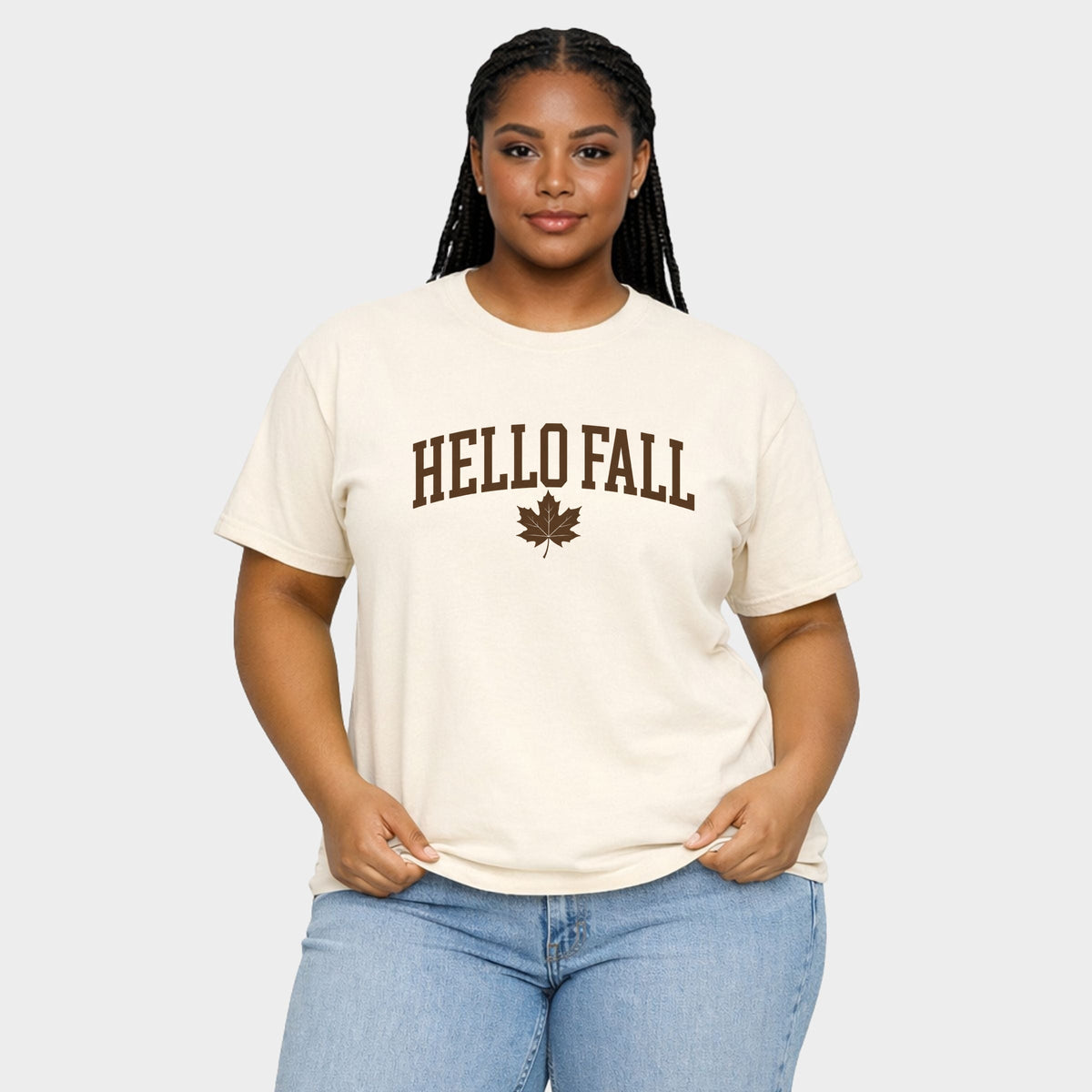 Hello Fall Leaf - Women's Plus Sized Garment Dyed Graphic T-Shirt