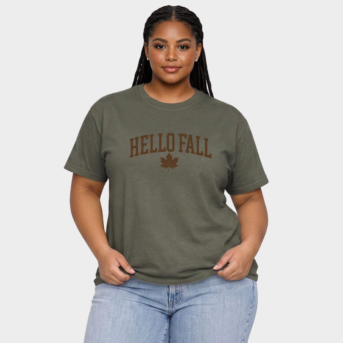 Hello Fall Leaf - Women's Plus Sized Garment Dyed Graphic T-Shirt