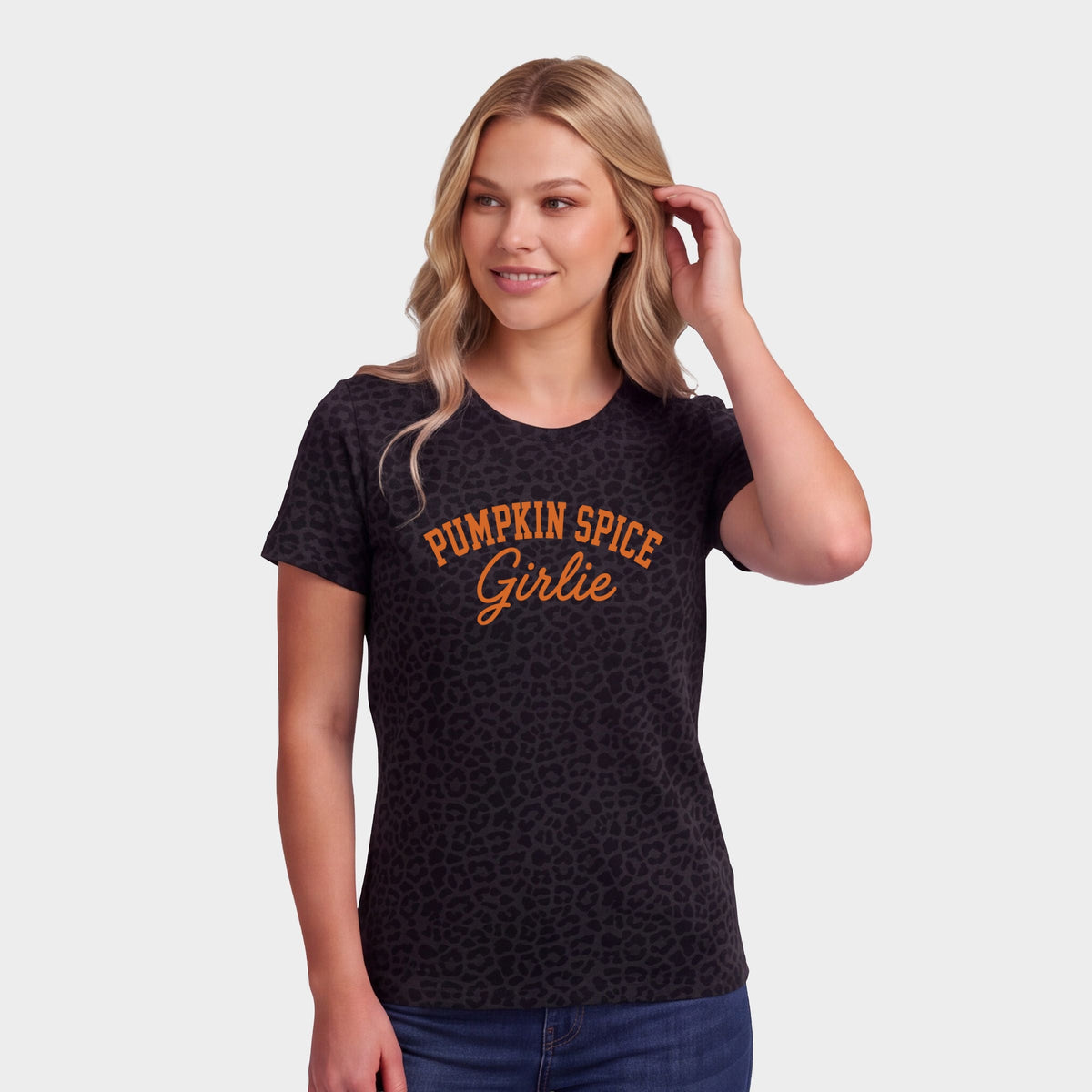 Pumpkin Spice Girlie - Women's Leopard Print Tee