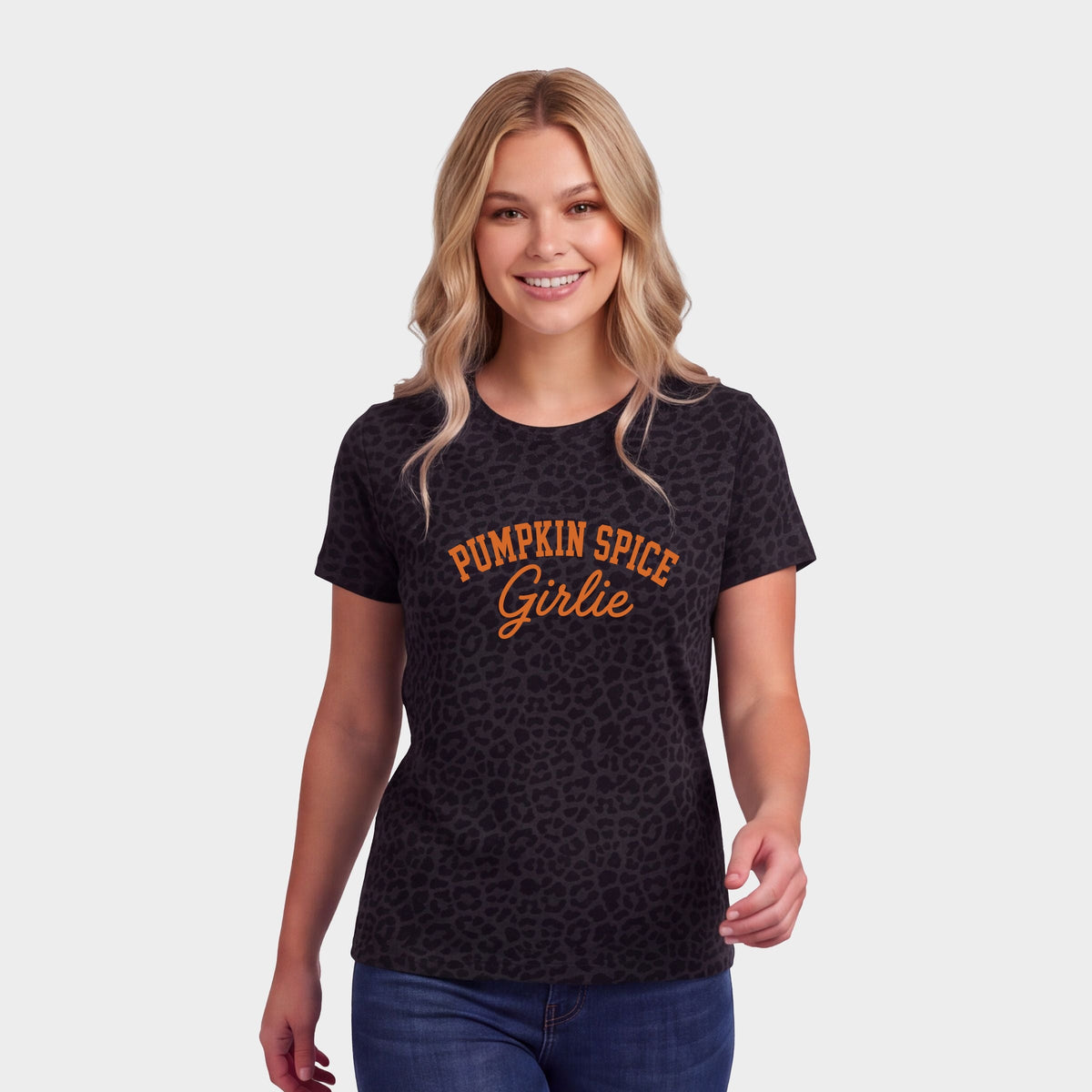 Pumpkin Spice Girlie - Women's Leopard Print Tee