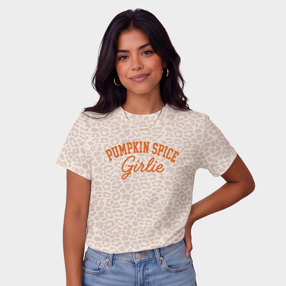 Pumpkin Spice Girlie - Women's Leopard Print Tee