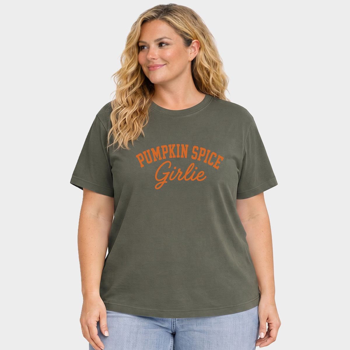 Pumpkin Spice Girlie - Women's Plus Sized Garment Dyed Graphic T-Shirt