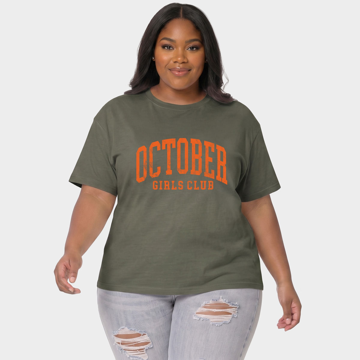 October Girls Club - Women's Plus Sized Garment Dyed Graphic T-Shirt