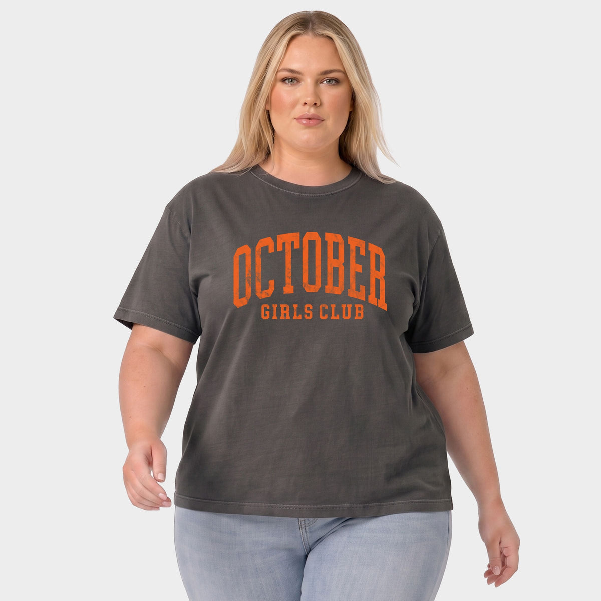 October Girls Club - Women's Plus Sized Garment Dyed Graphic T-Shirt