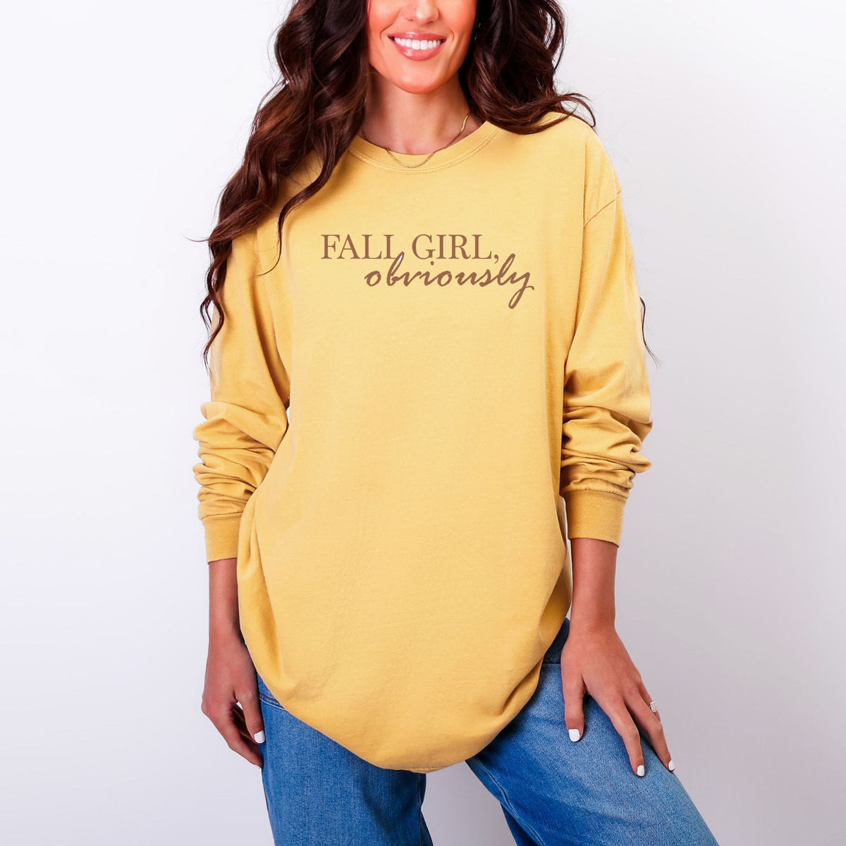 Fall Girl Obviously - Women's Garment Dyed Long Sleeve Graphic T-Shirt
