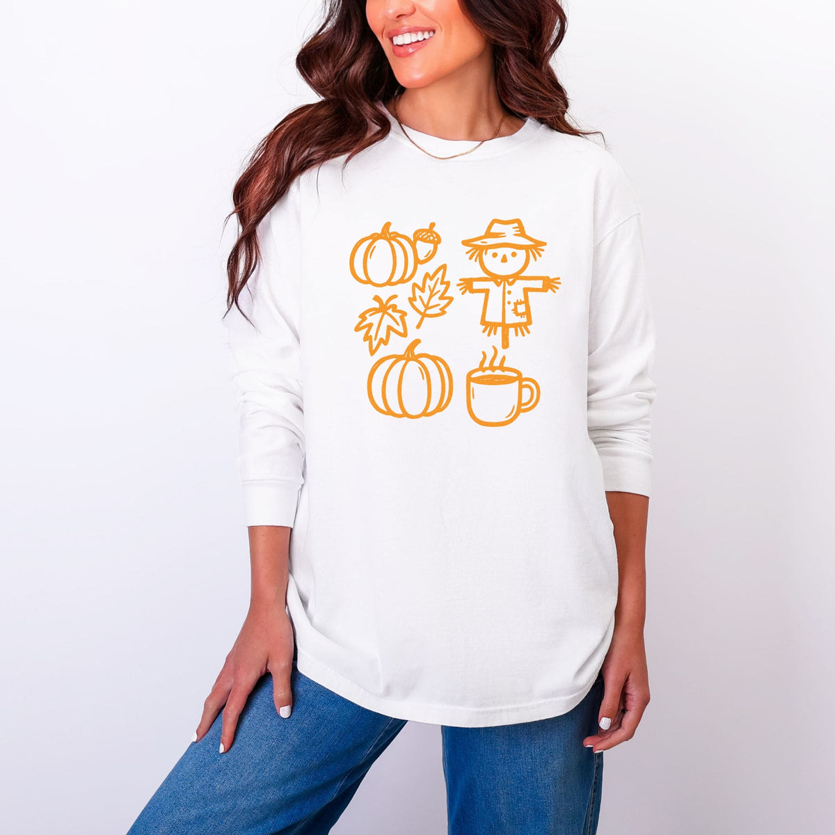 Fall Elements Outline - Women's Garment Dyed Long Sleeve Graphic T-Shirt