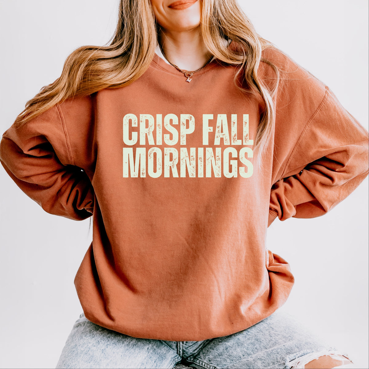 Crisp Fall Mornings Distressed - Women's Lightweight Garment Dyed Sweatshirt