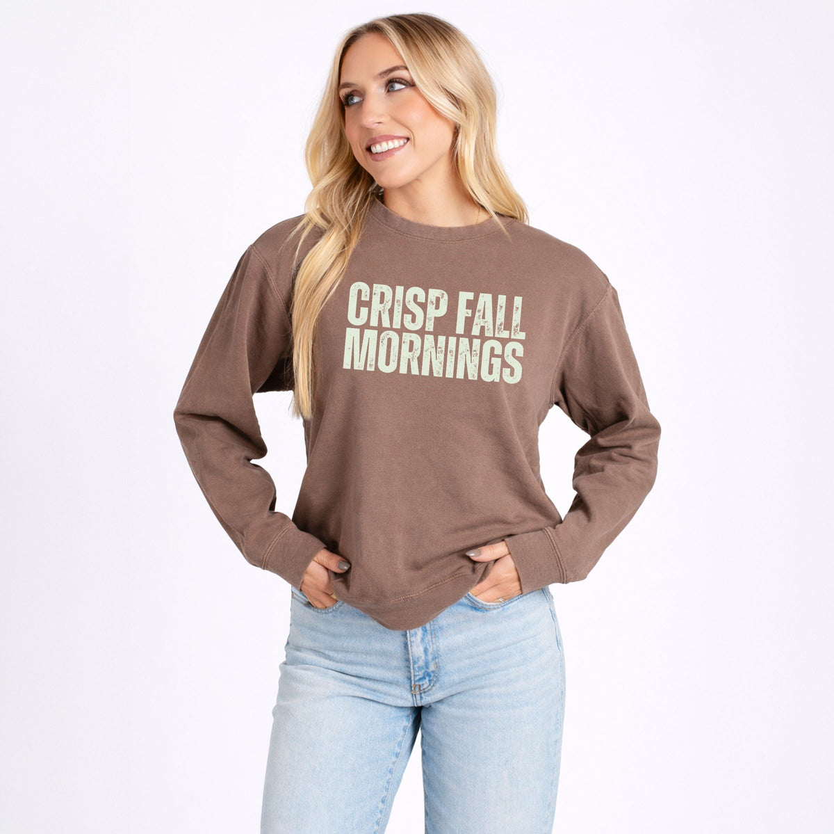 Crisp Fall Mornings Distressed - Women's Lightweight Garment Dyed Sweatshirt