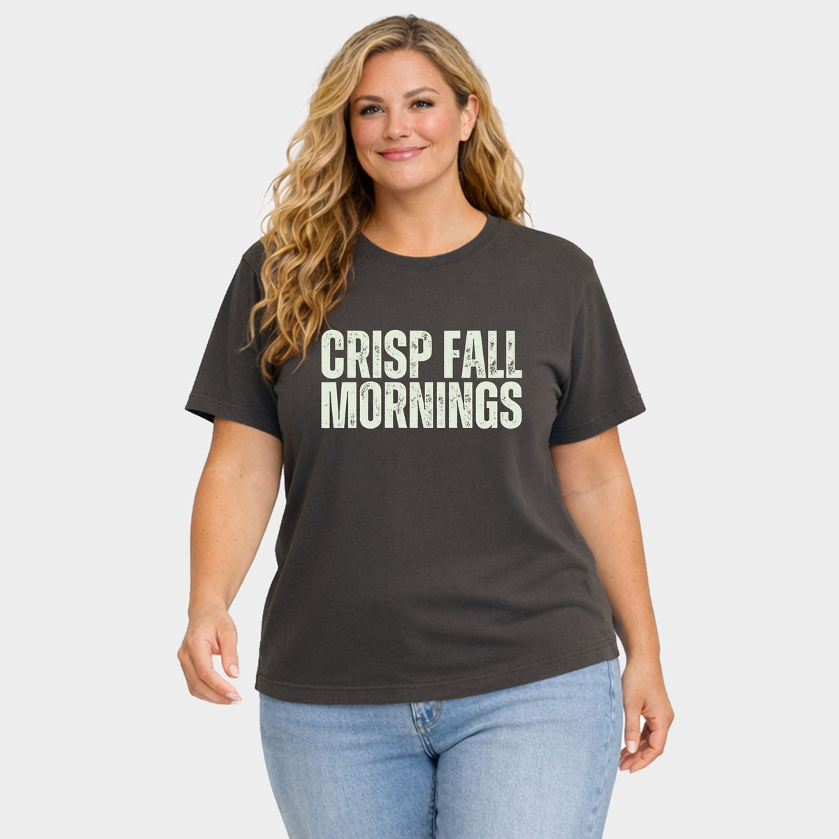 Crisp Fall Mornings Distressed - Women's Plus Garment Dyed Tee