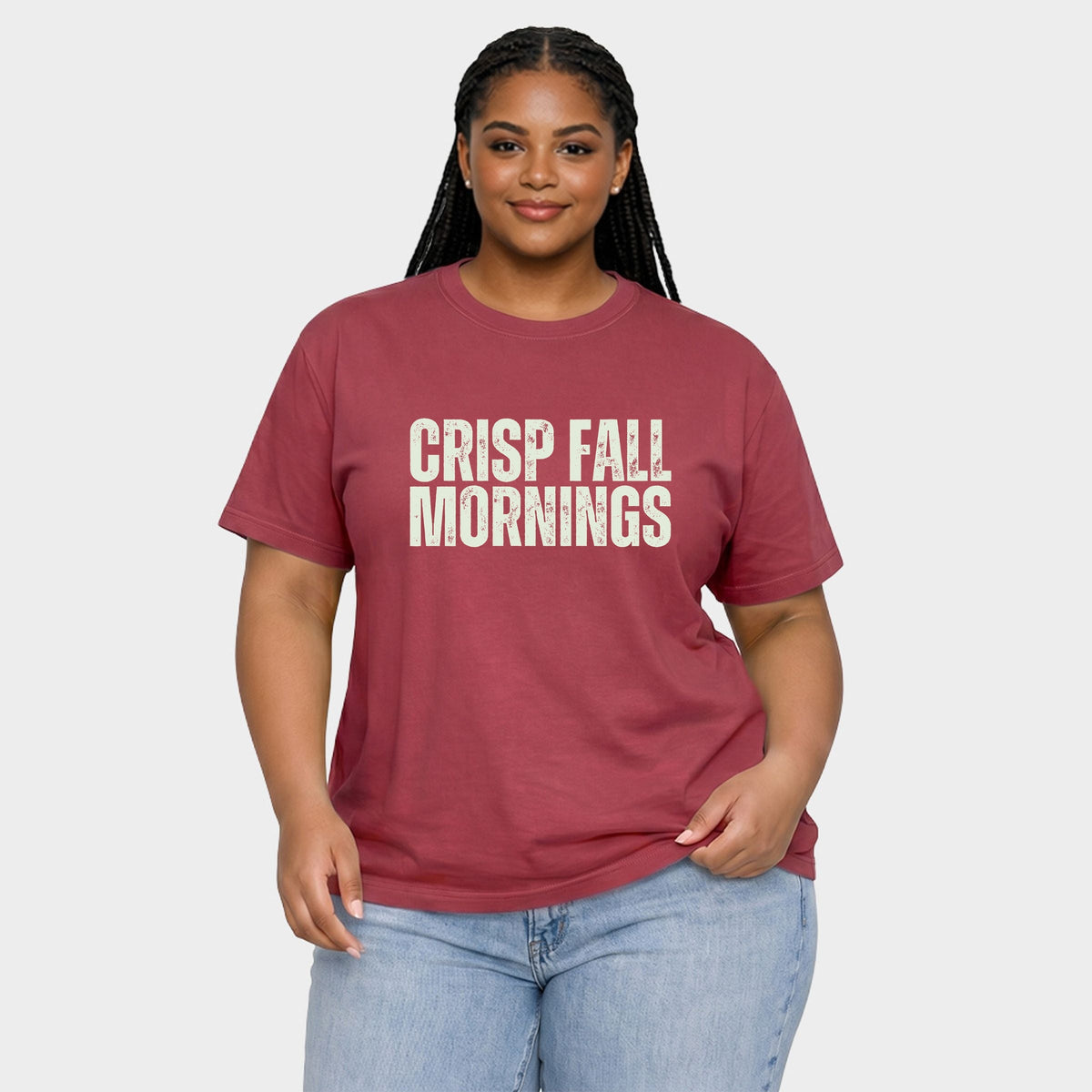 Crisp Fall Mornings Distressed - Women's Plus Garment Dyed Tee