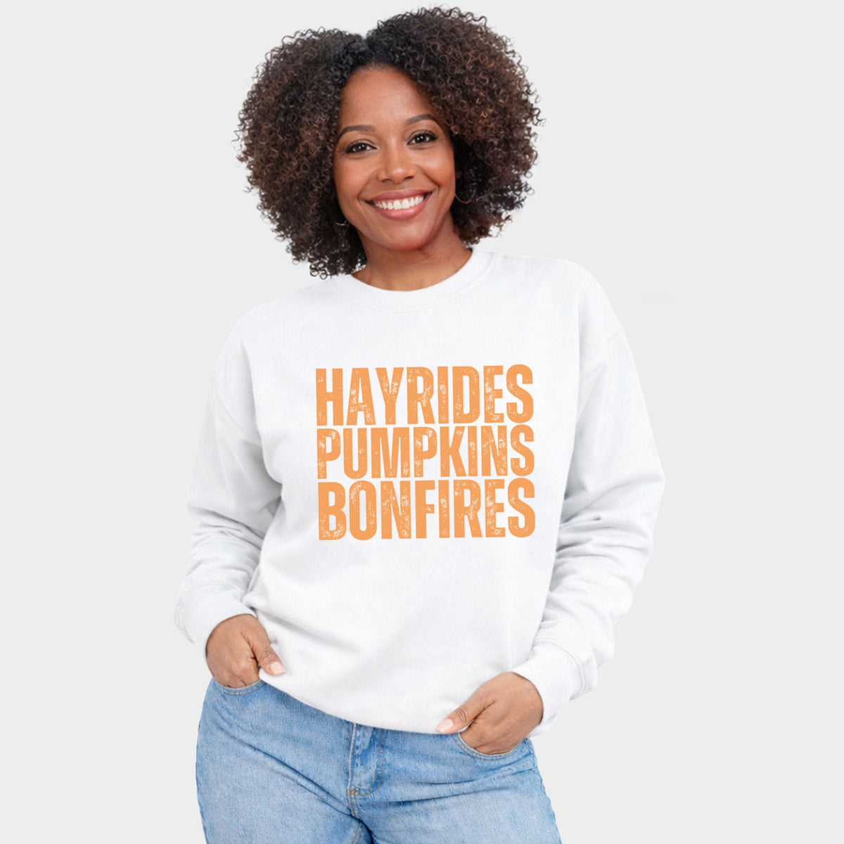 Hayrides Pumpkins Bonfires Distressed - Women's Graphic Sweatshirt