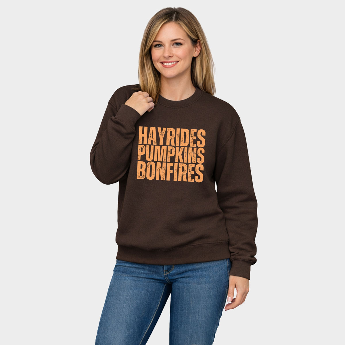 Hayrides Pumpkins Bonfires Distressed - Women's Graphic Sweatshirt