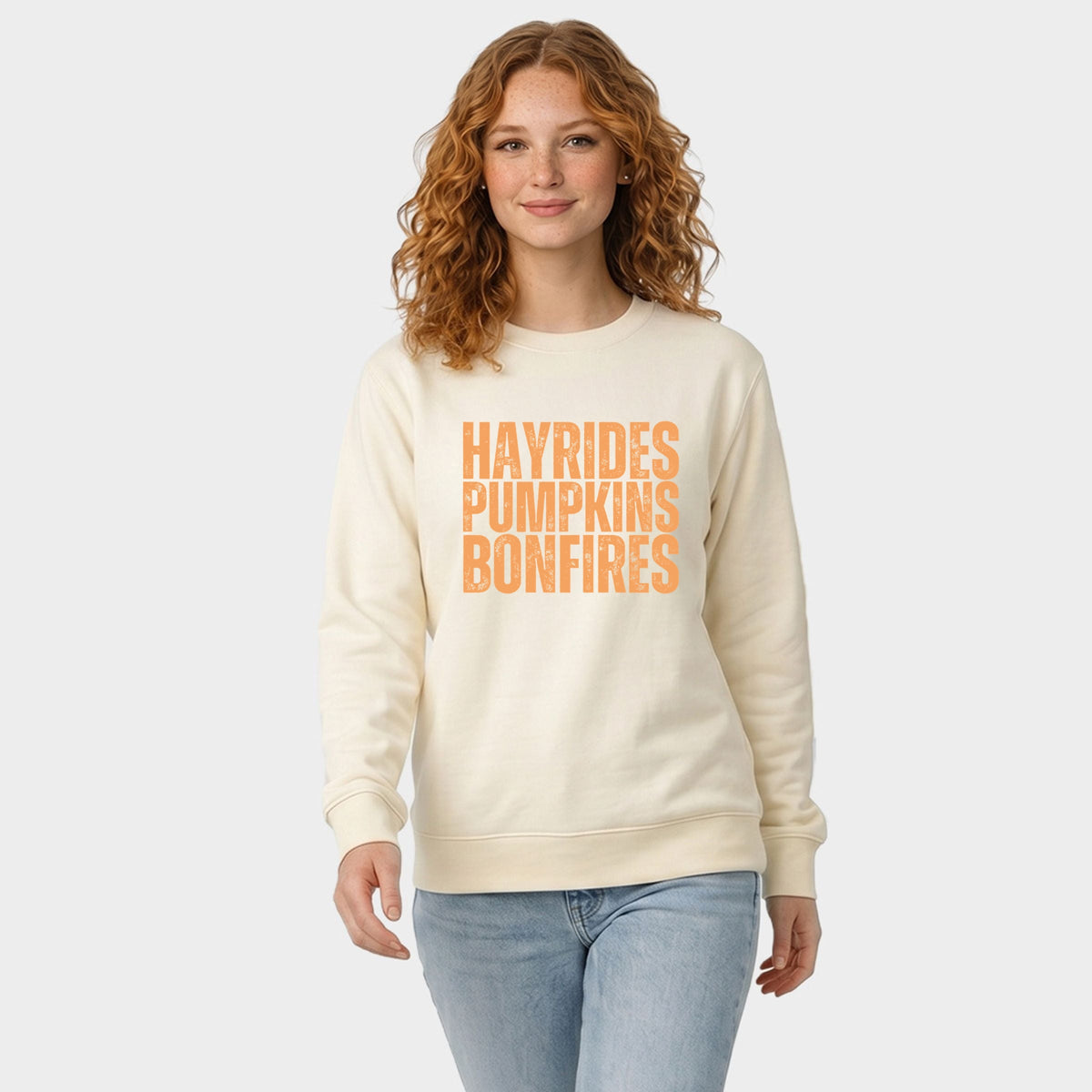 Hayrides Pumpkins Bonfires Distressed - Women's Graphic Sweatshirt
