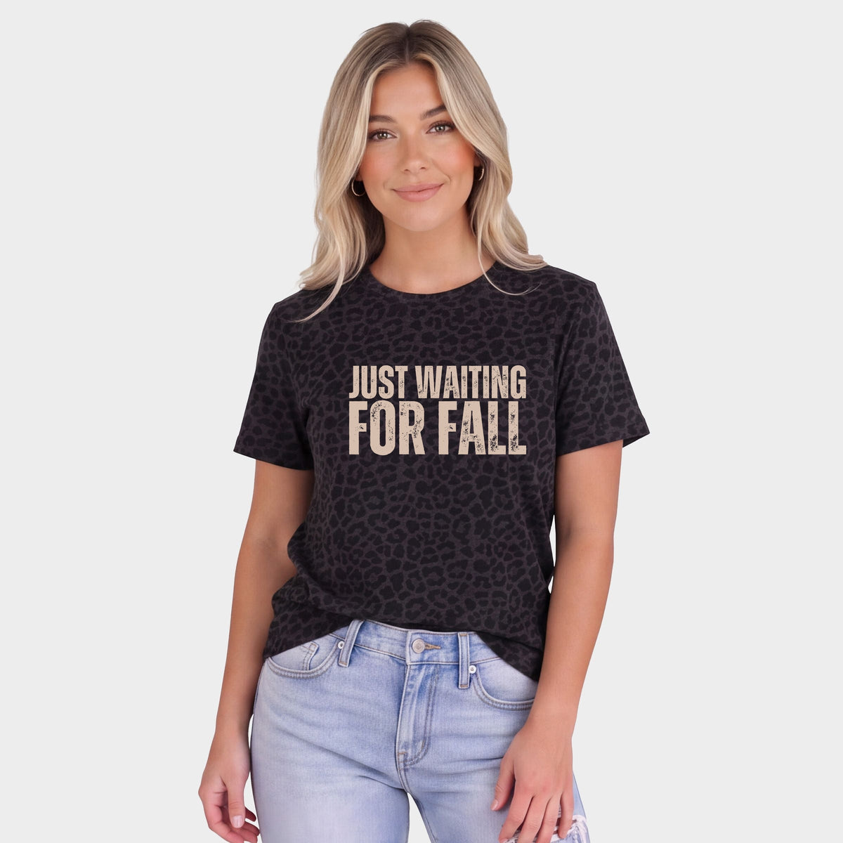 Just Waiting For Fall Distressed - Women's Leopard Print Tee
