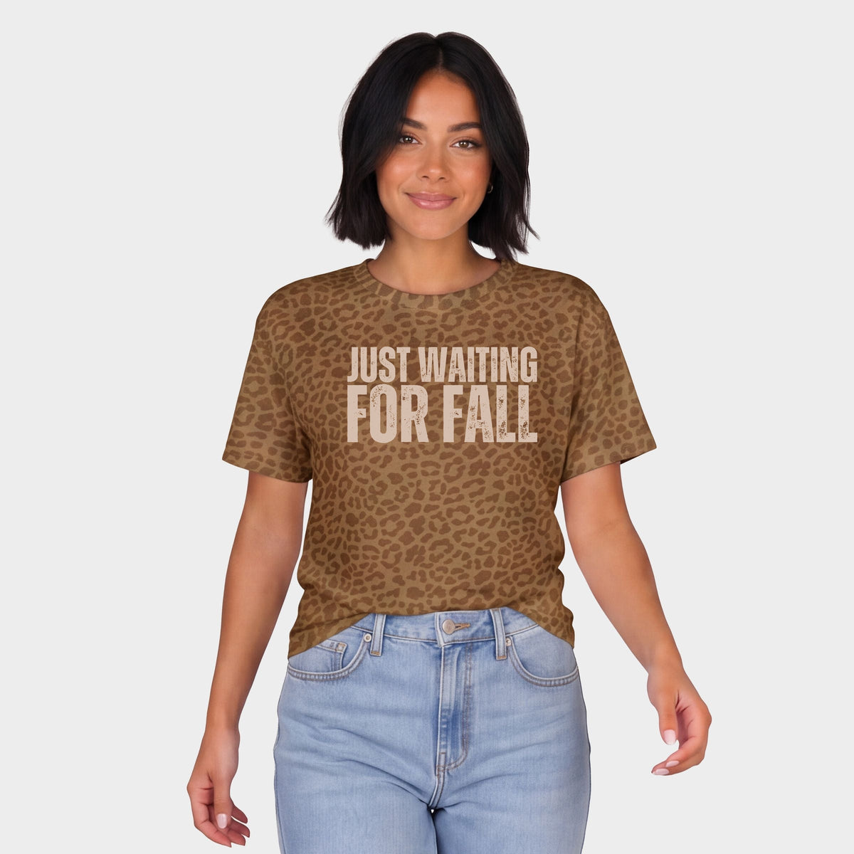 Just Waiting For Fall Distressed - Women's Leopard Print Tee