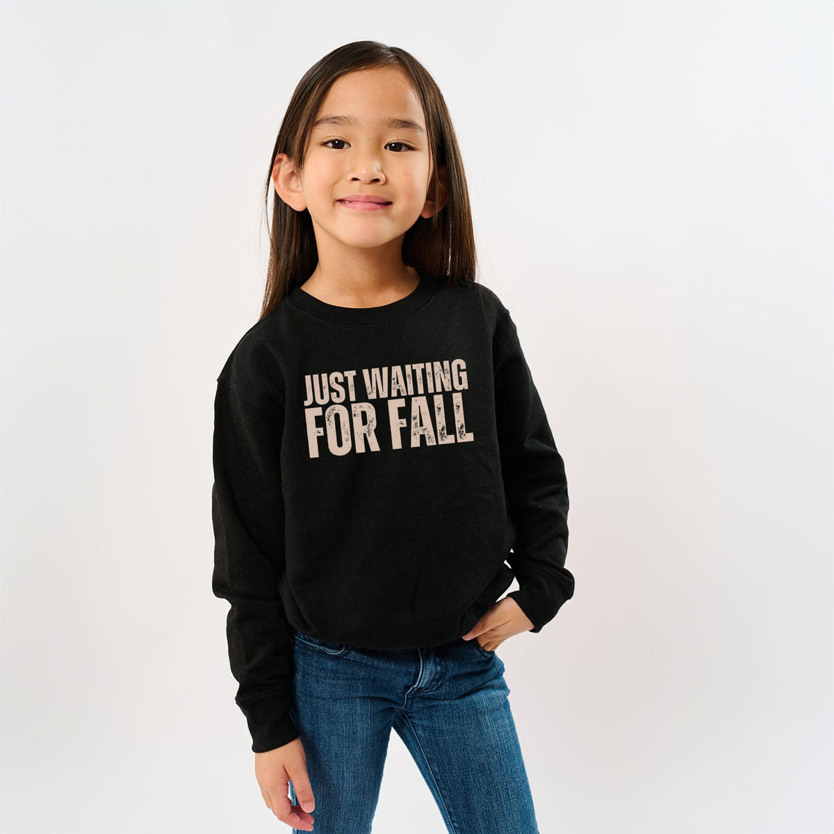 Just Waiting For Fall Distressed - Youth Graphic Sweatshirt