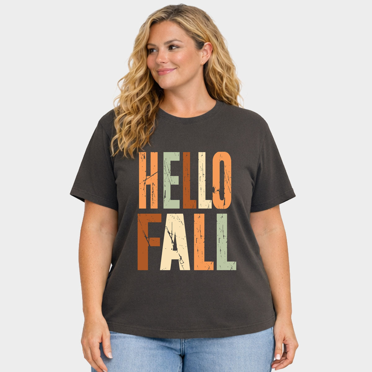 Hello Fall Autumn Colors - Women's Plus Garment Dyed Tee