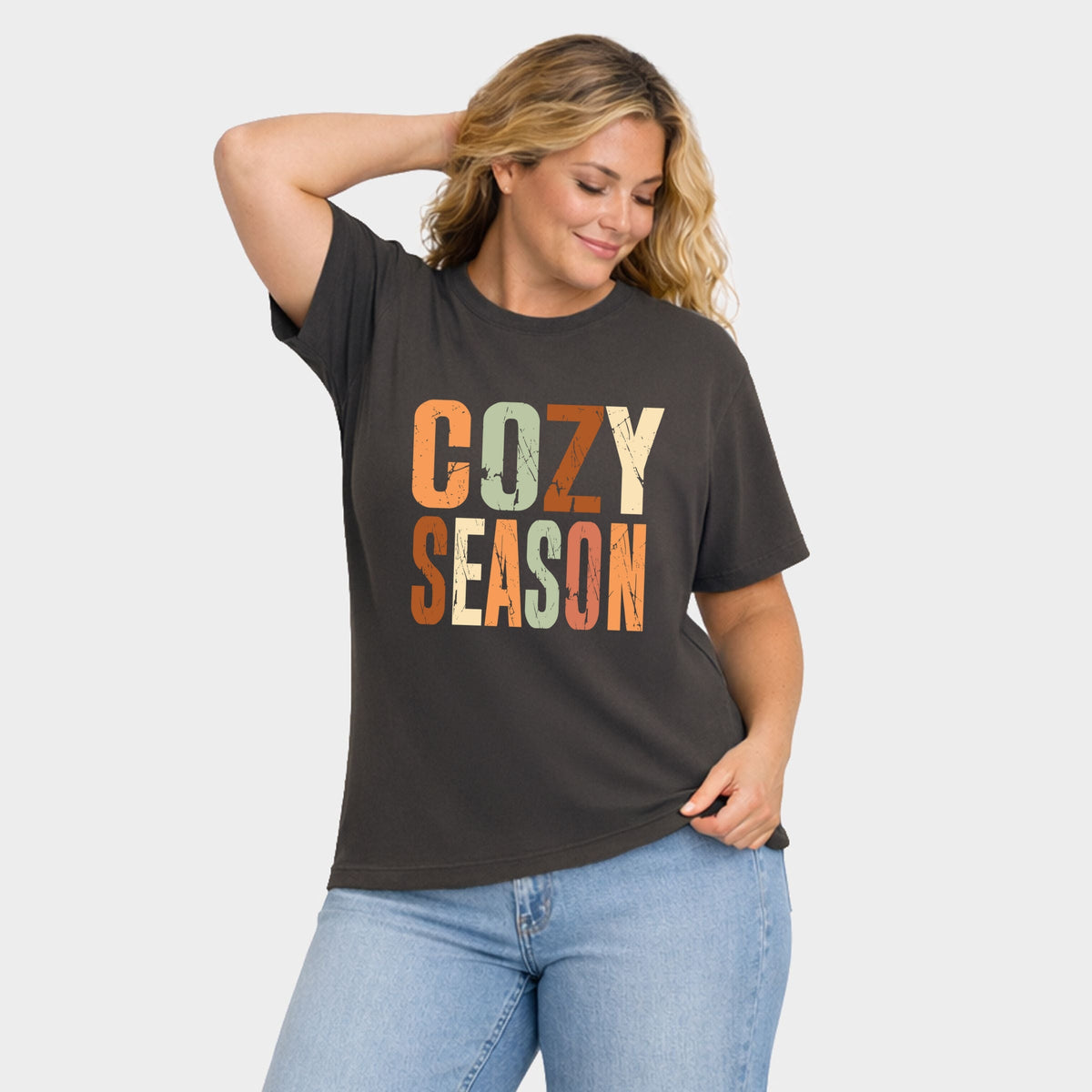 Cozy Season Fall Colors - Women's Plus Garment Dyed Tee