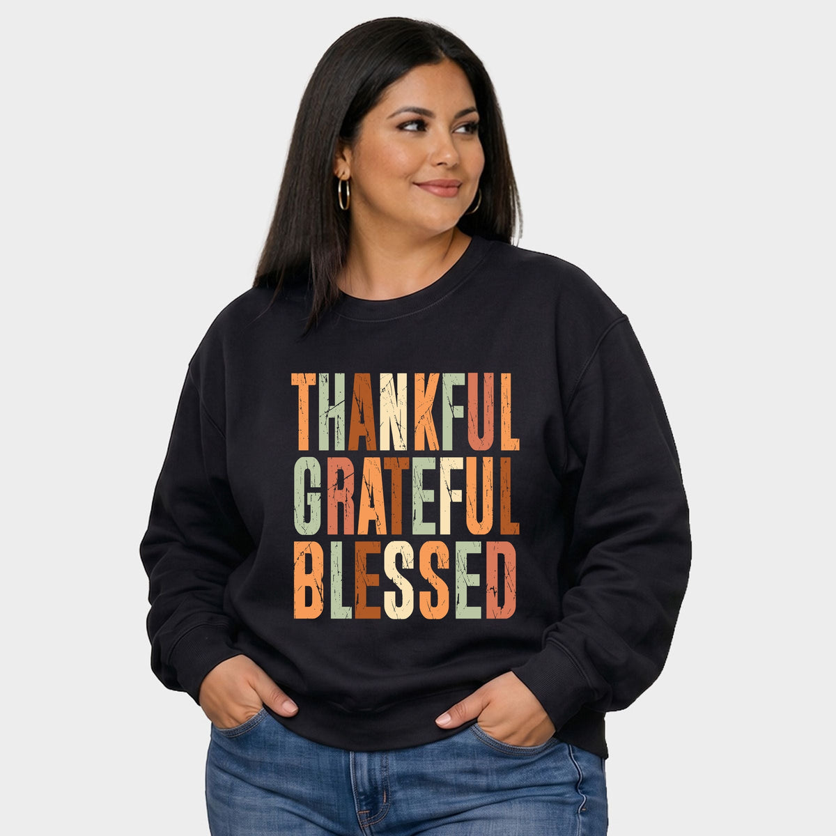 Thankful Grateful Blessed Fall Colors - Women's Plus Sweatshirt