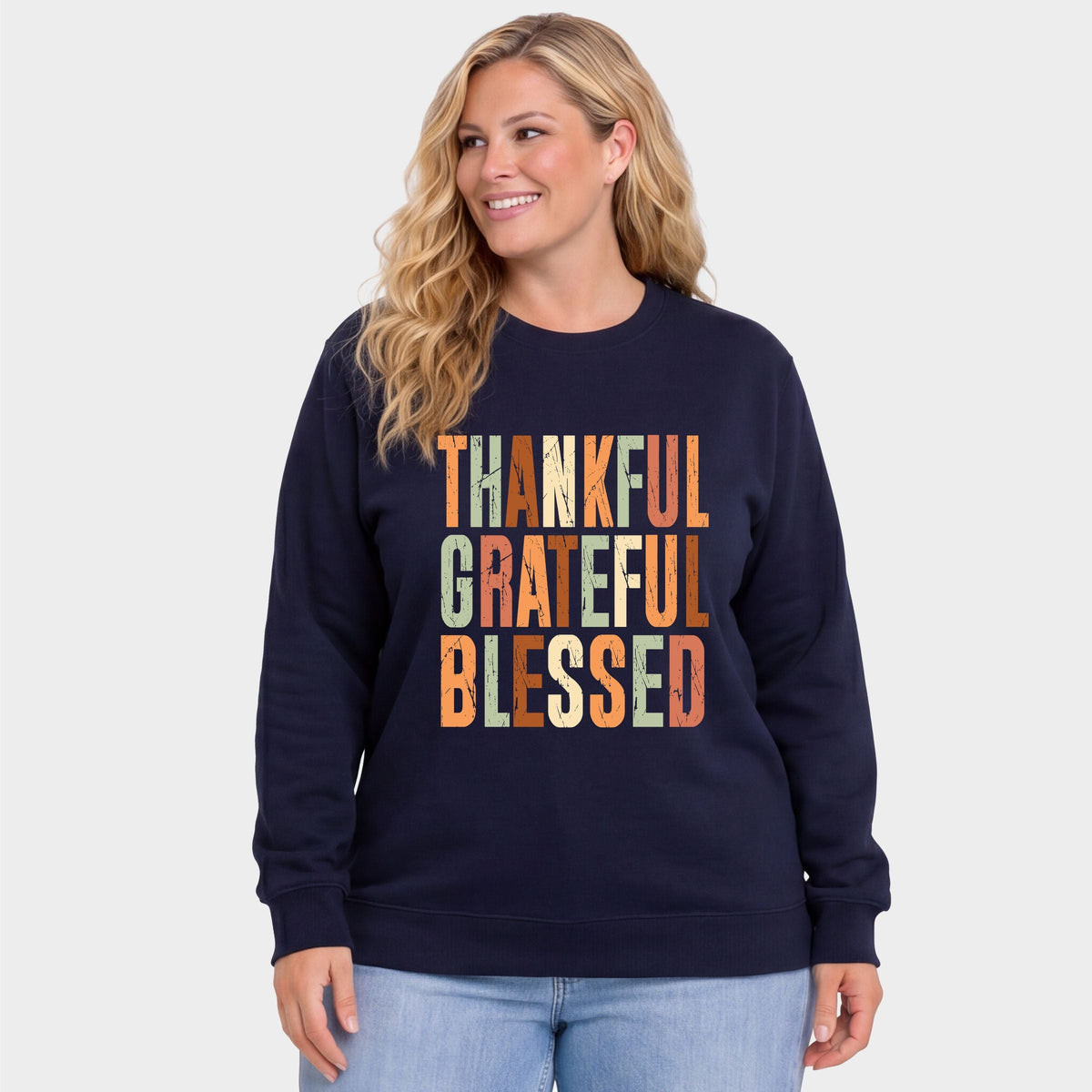 Thankful Grateful Blessed Fall Colors - Women's Plus Sweatshirt