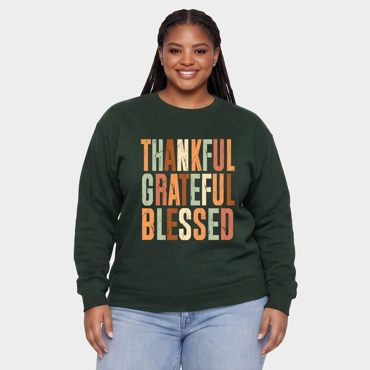 Thankful Grateful Blessed Fall Colors - Women's Plus Sweatshirt