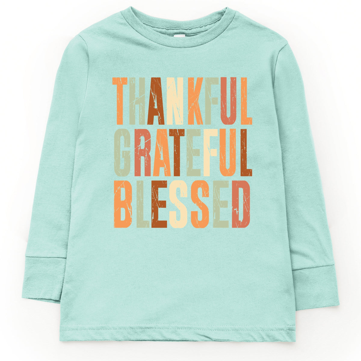 Thankful Grateful Blessed Fall Colors - Youth Long Sleeve Graphic T-Shirt