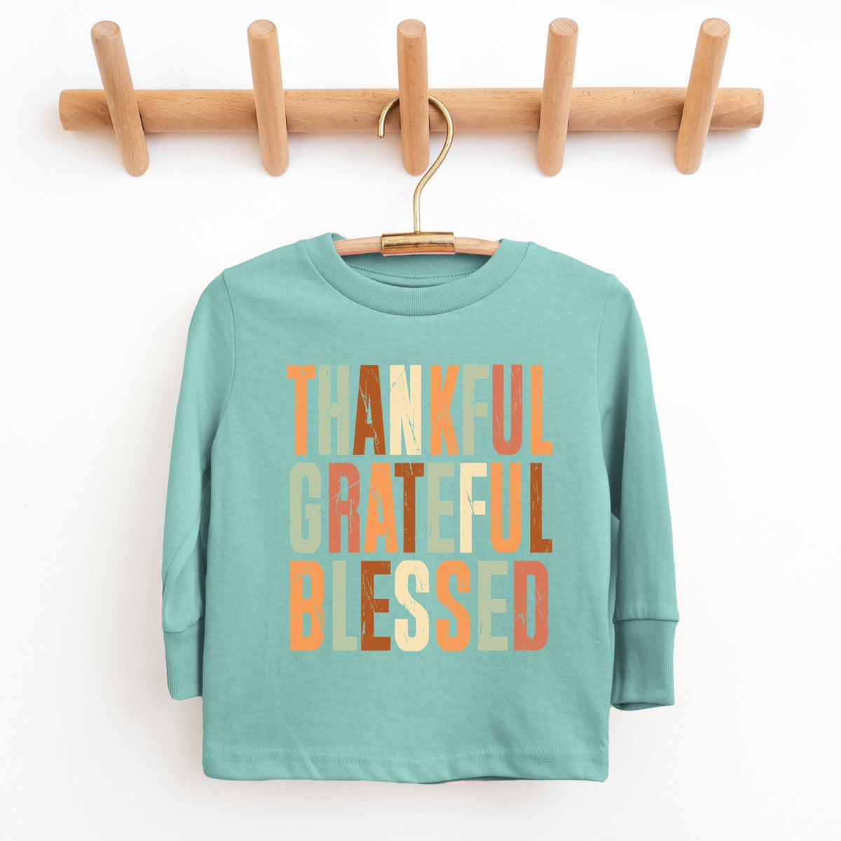 Thankful Grateful Blessed Fall Colors - Youth Long Sleeve Graphic T-Shirt