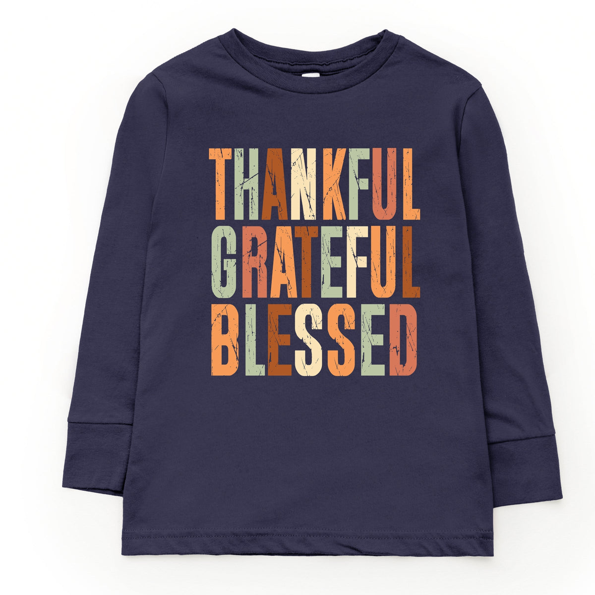 Thankful Grateful Blessed Fall Colors - Youth Long Sleeve Graphic T-Shirt