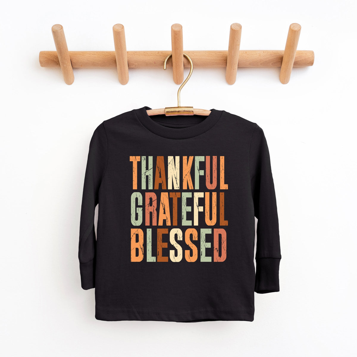 Thankful Grateful Blessed Fall Colors - Youth Long Sleeve Graphic T-Shirt