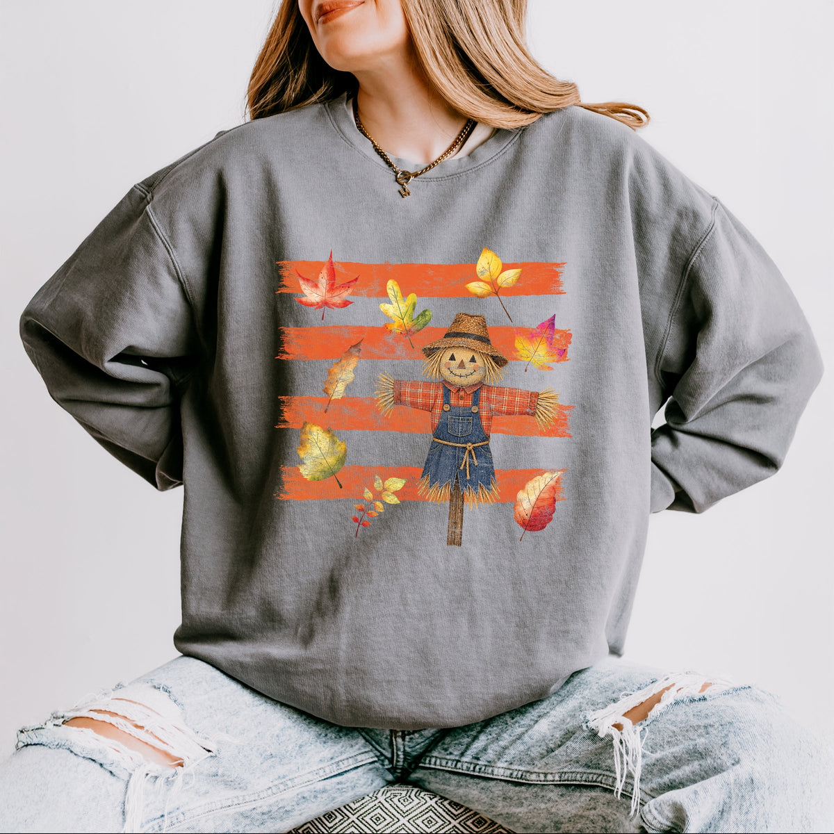 Scarecrow Stripes Distressed - Women's Lightweight Garment Dyed Sweatshirt