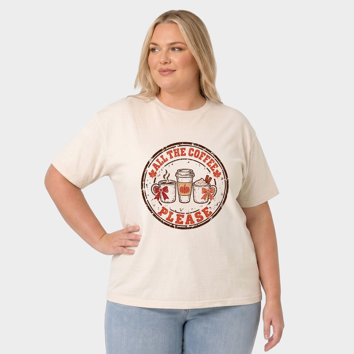 All The Coffee Please Pumpkin - Women's Plus Garment Dyed Tee