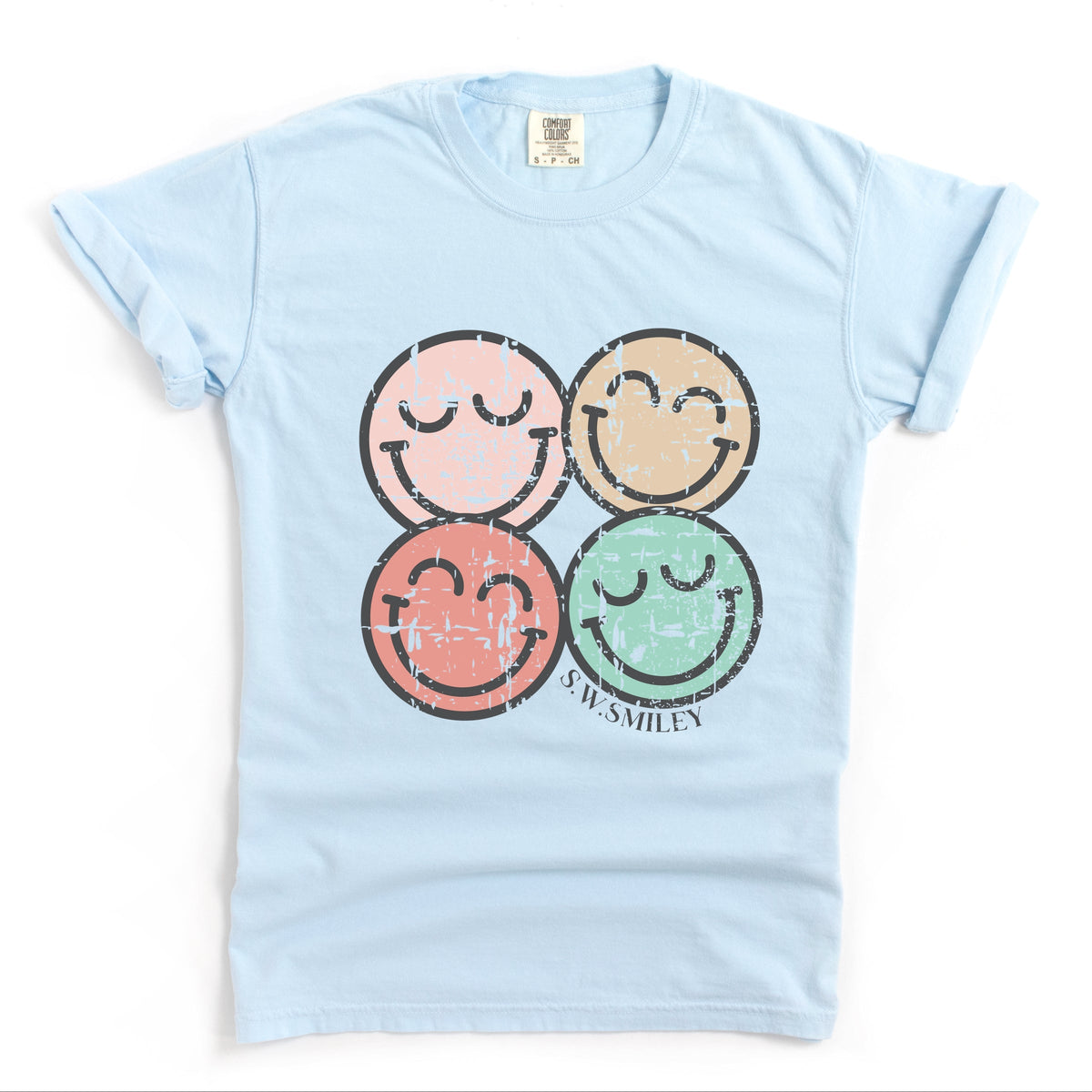 S.W.Smiley Smiley Face Grunge - Women's Garment Dyed Graphic T-Shirt