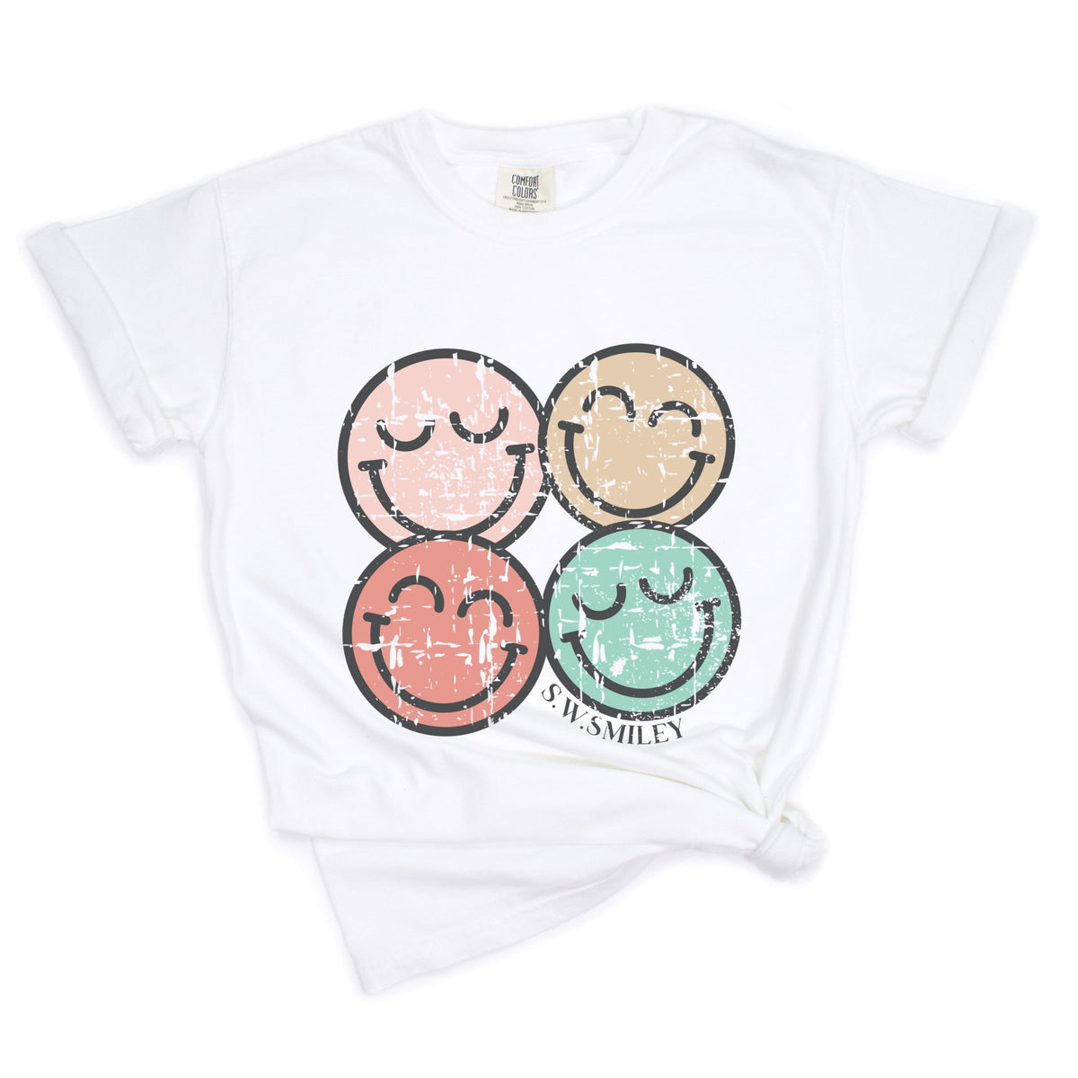 S.W.Smiley Smiley Face Grunge - Women's Garment Dyed Graphic T-Shirt