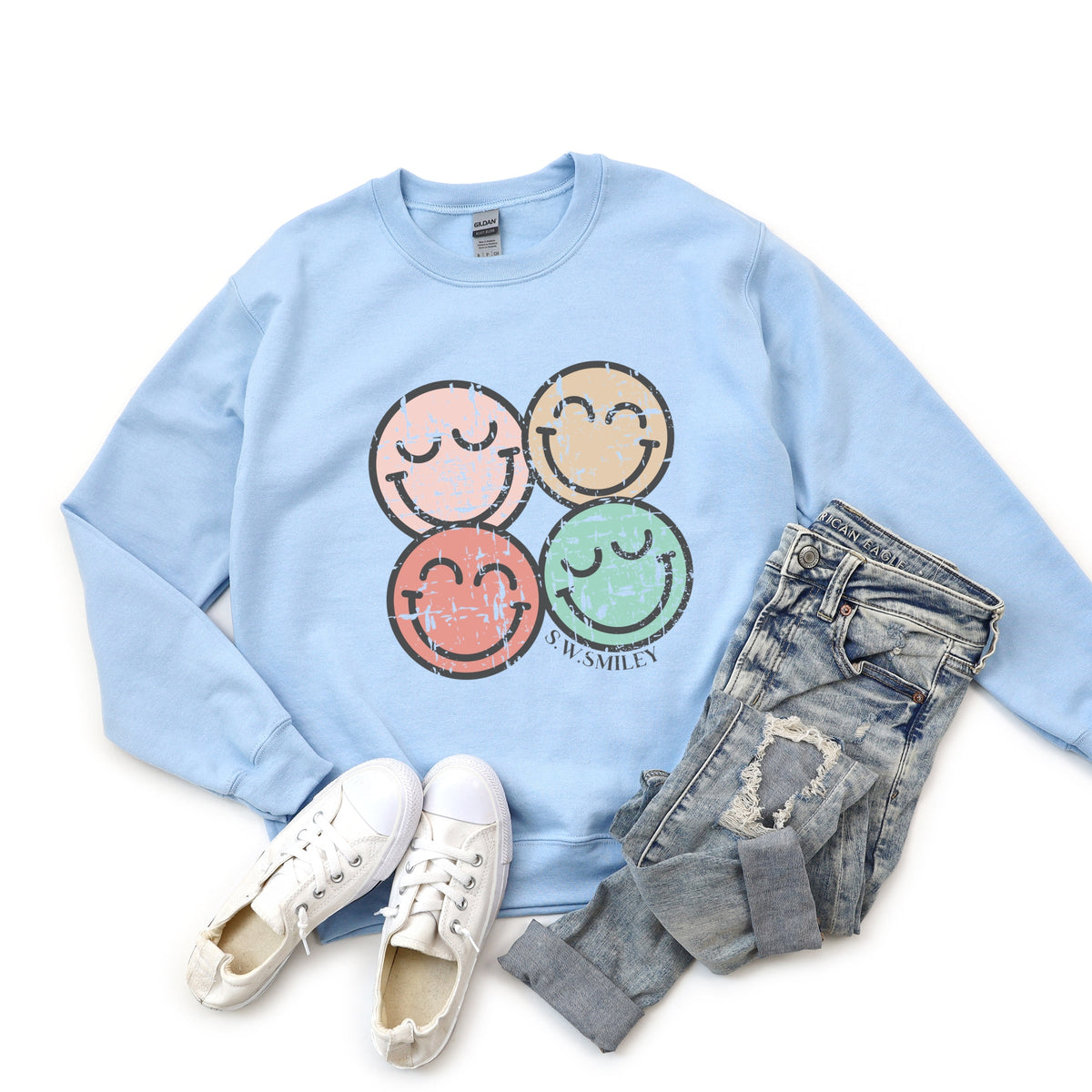 S.W.Smiley Smiley Face Grunge -  Women's Graphic Sweatshirt