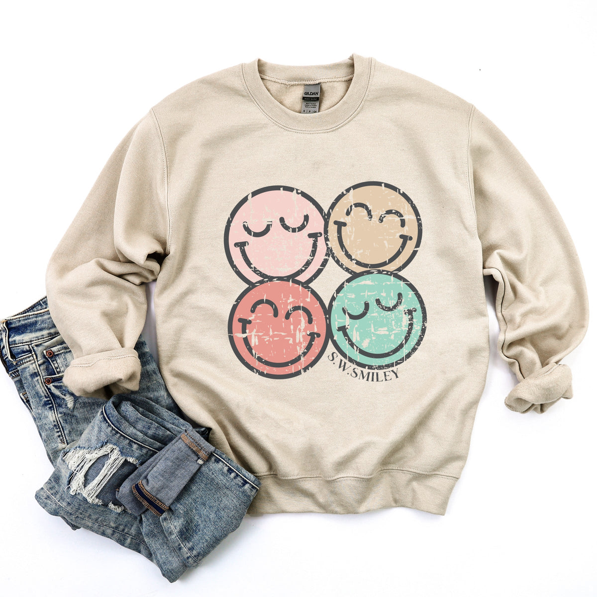 S.W.Smiley Smiley Face Grunge -  Women's Graphic Sweatshirt