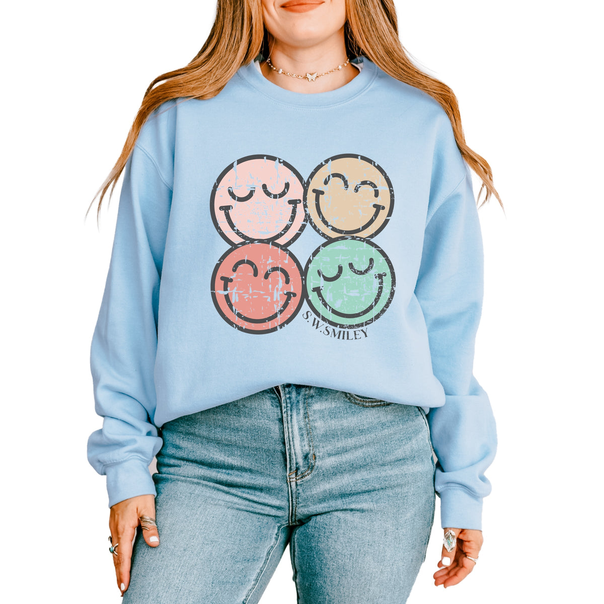 S.W.Smiley Smiley Face Grunge -  Women's Graphic Sweatshirt