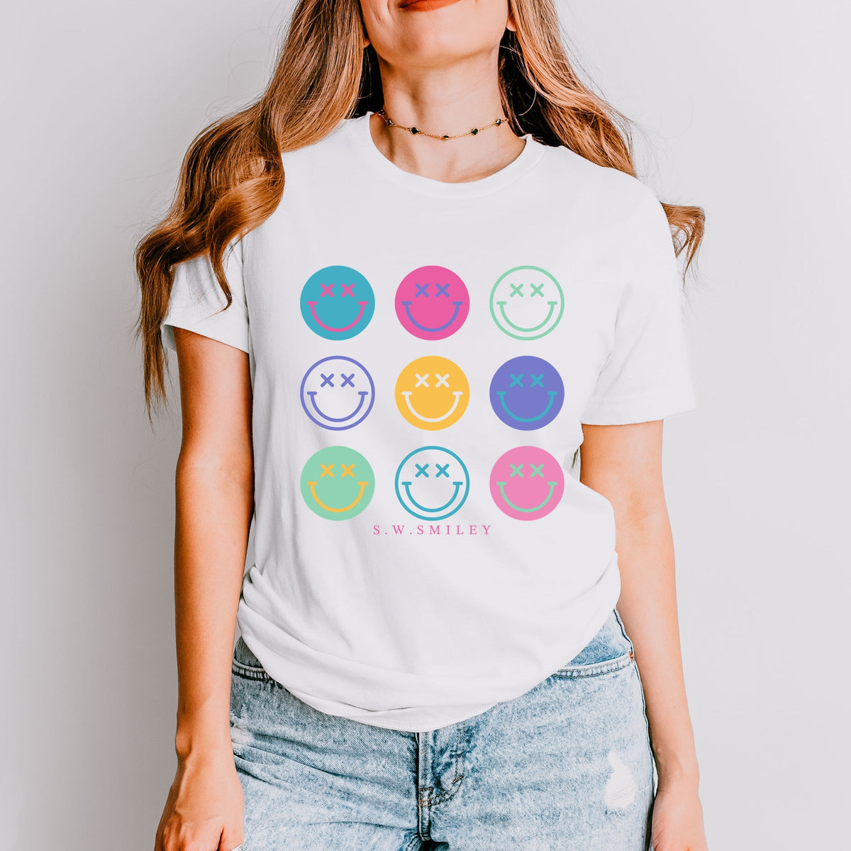 S.W.Smiley Stacked Smiley Faces - Women's Short Sleeve Graphic T-Shirt