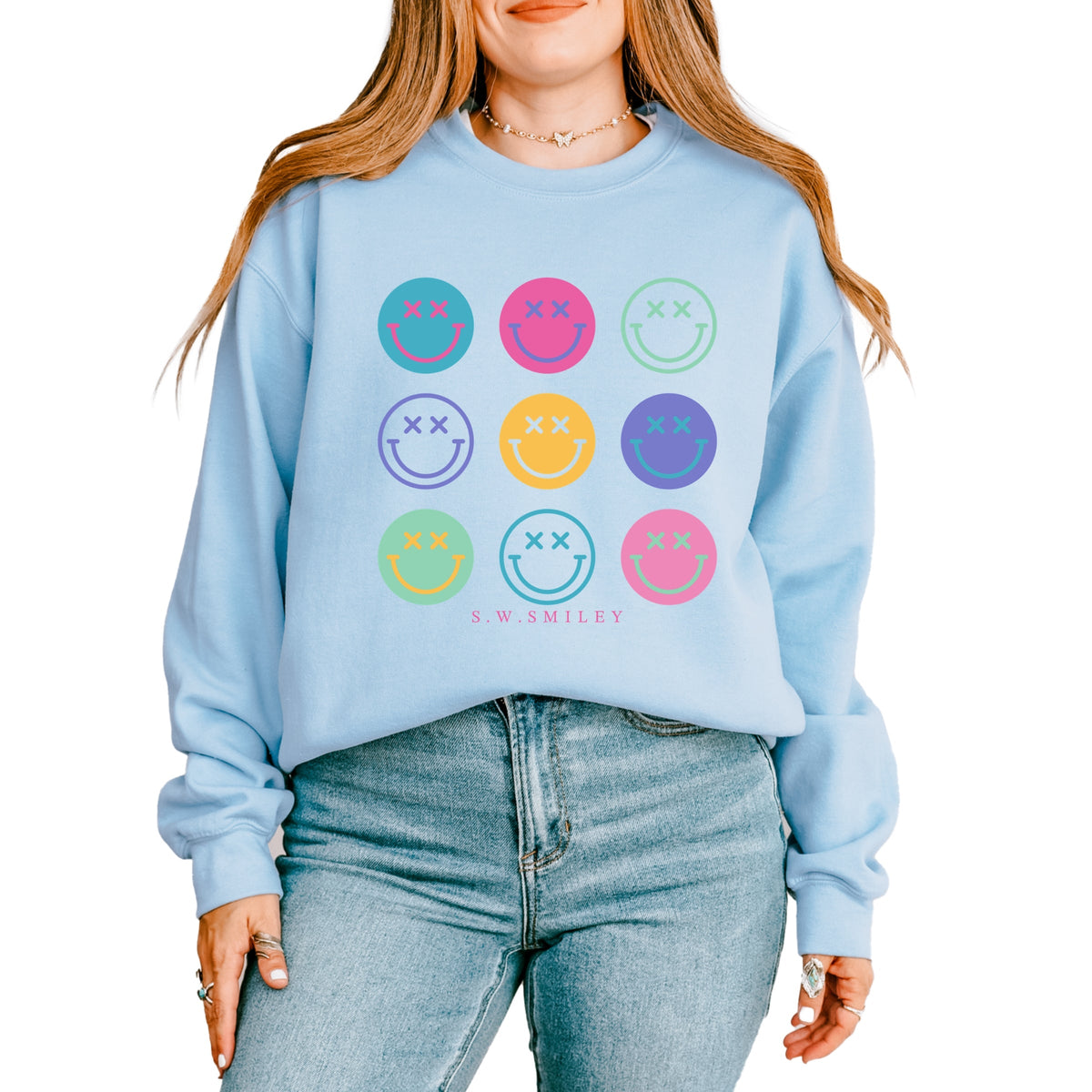 S.W.Smiley Stacked Smiley Faces -  Women's Graphic Sweatshirt