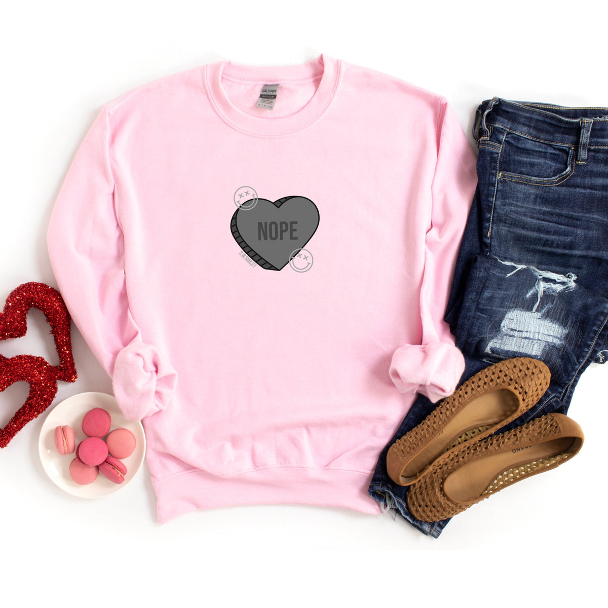 S.W.Smiley Nope Heart -  Women's Graphic Sweatshirt