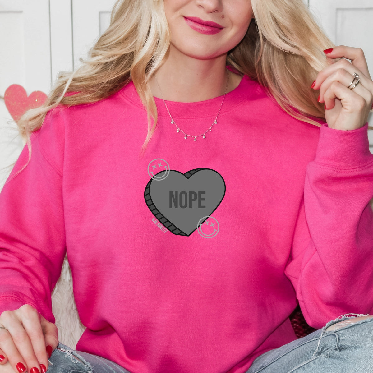 S.W.Smiley Nope Heart -  Women's Graphic Sweatshirt