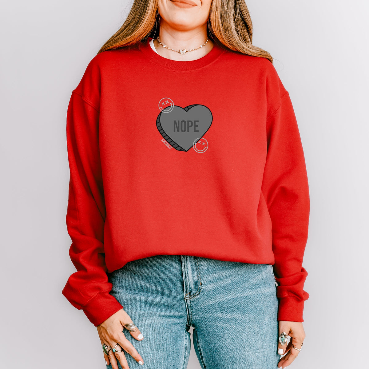 S.W.Smiley Nope Heart -  Women's Graphic Sweatshirt
