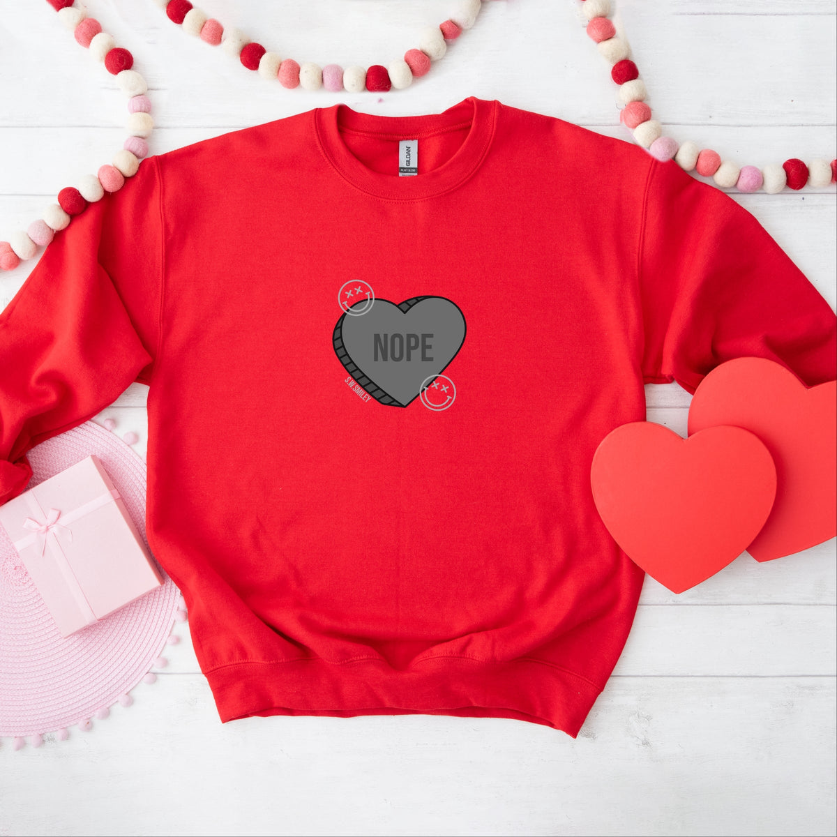 S.W.Smiley Nope Heart -  Women's Graphic Sweatshirt