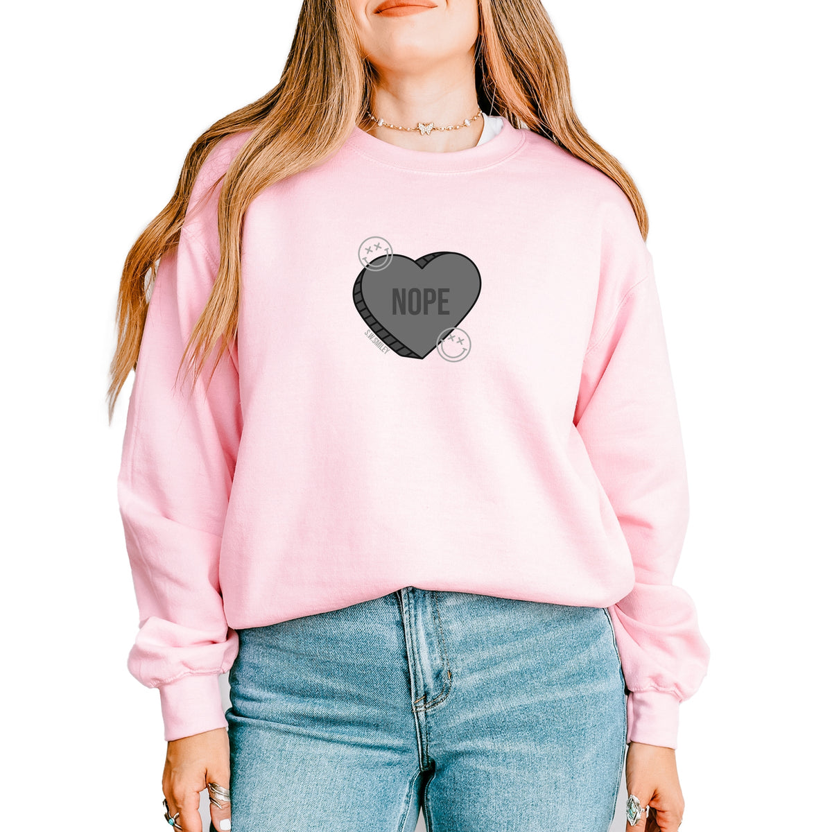 S.W.Smiley Nope Heart -  Women's Graphic Sweatshirt