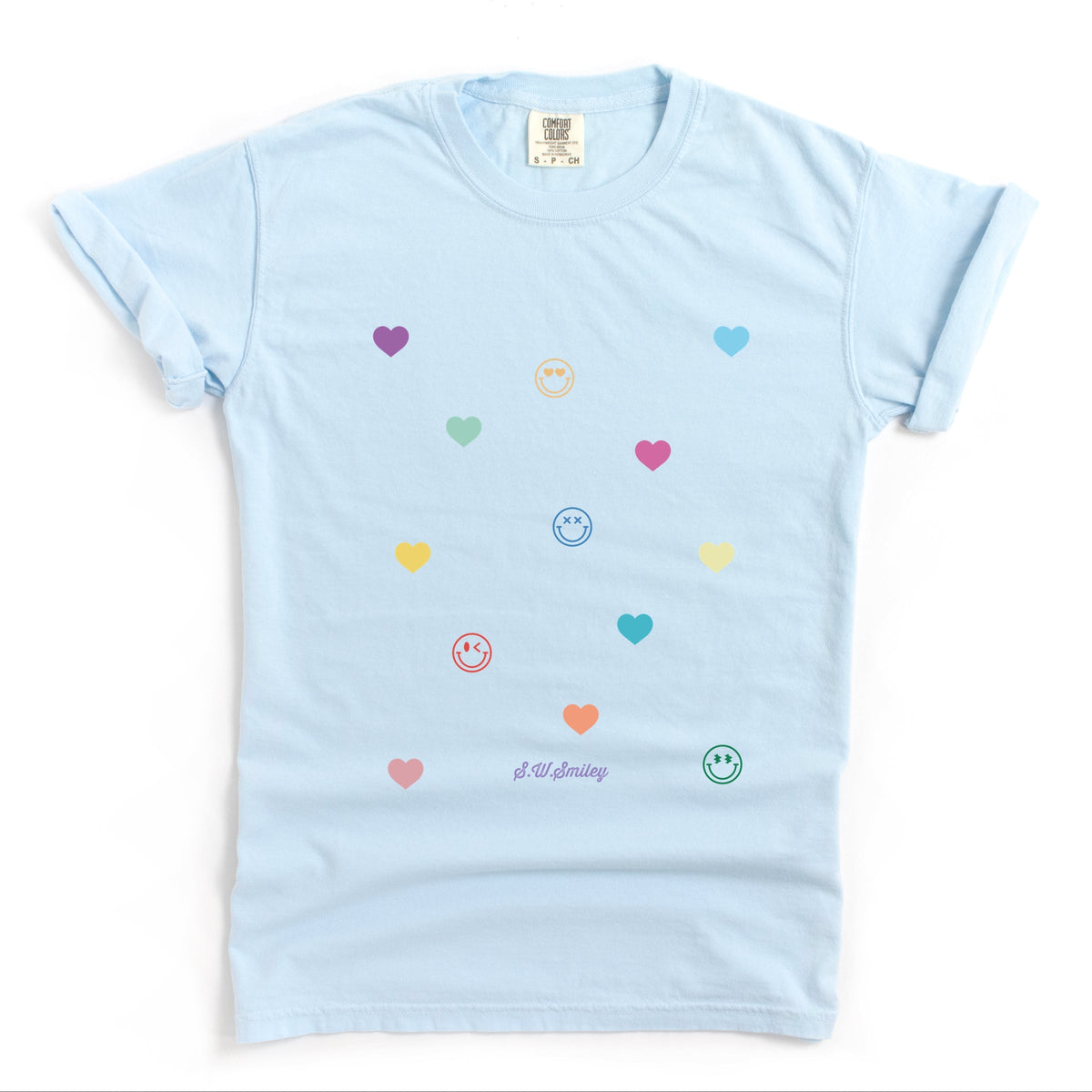 S.W.Smiley Small Rainbow Hearts - Women's Garment Dyed Graphic T-Shirt