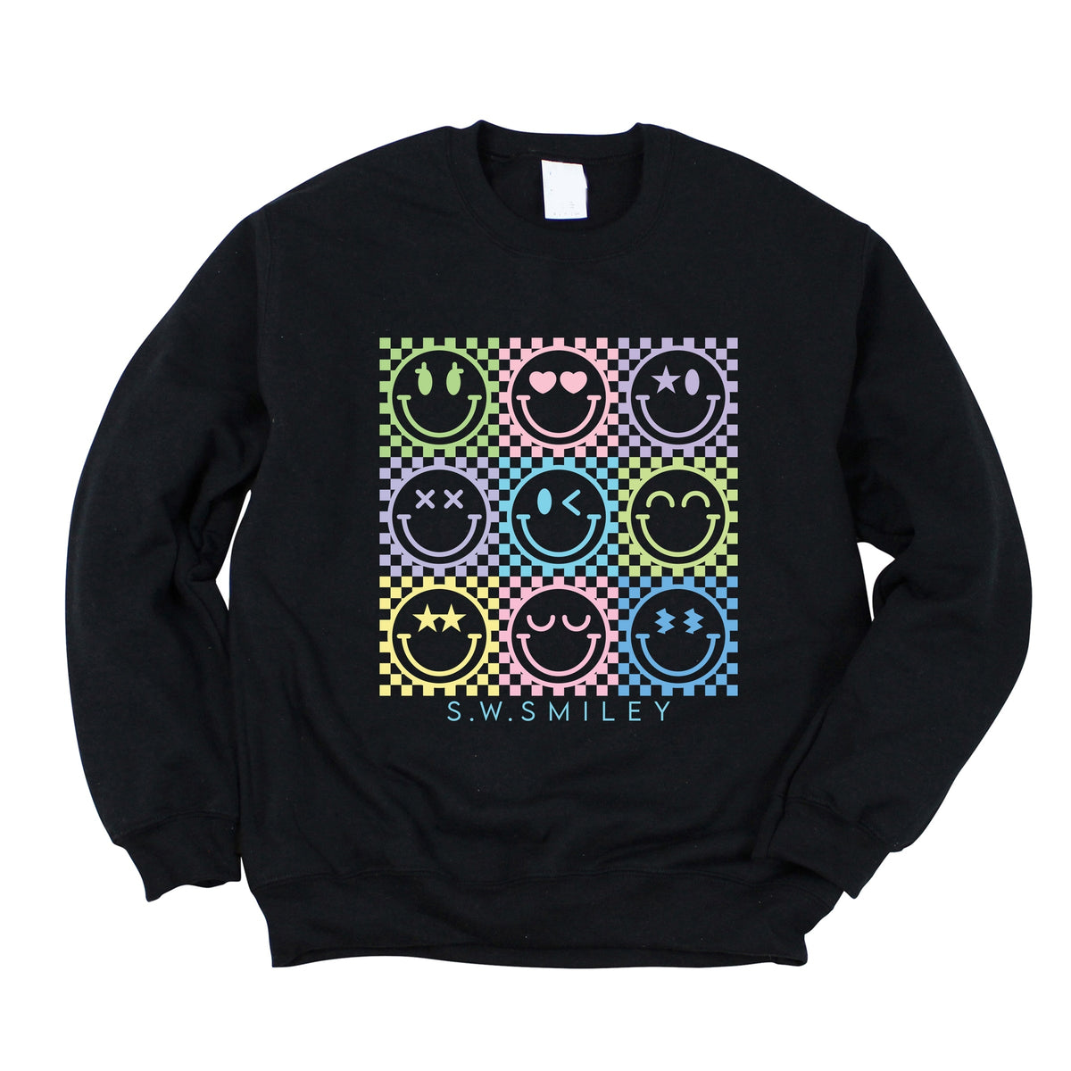 S.W.Smiley Checkered Neon - Women's Graphic Sweatshirt