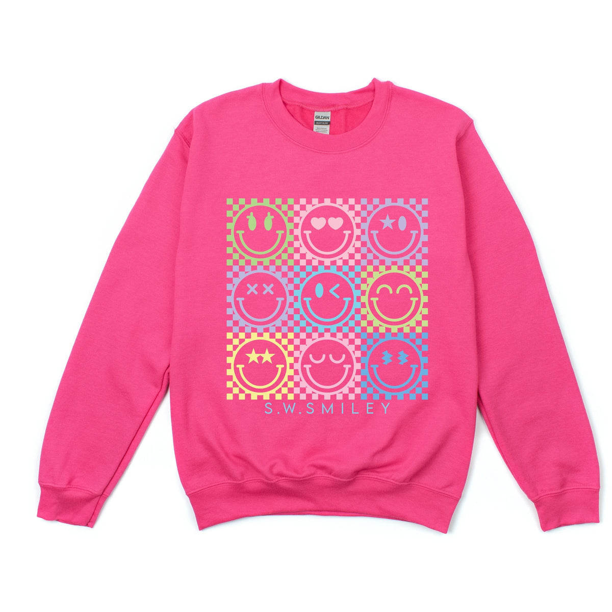 S.W.Smiley Checkered Neon - Women's Graphic Sweatshirt
