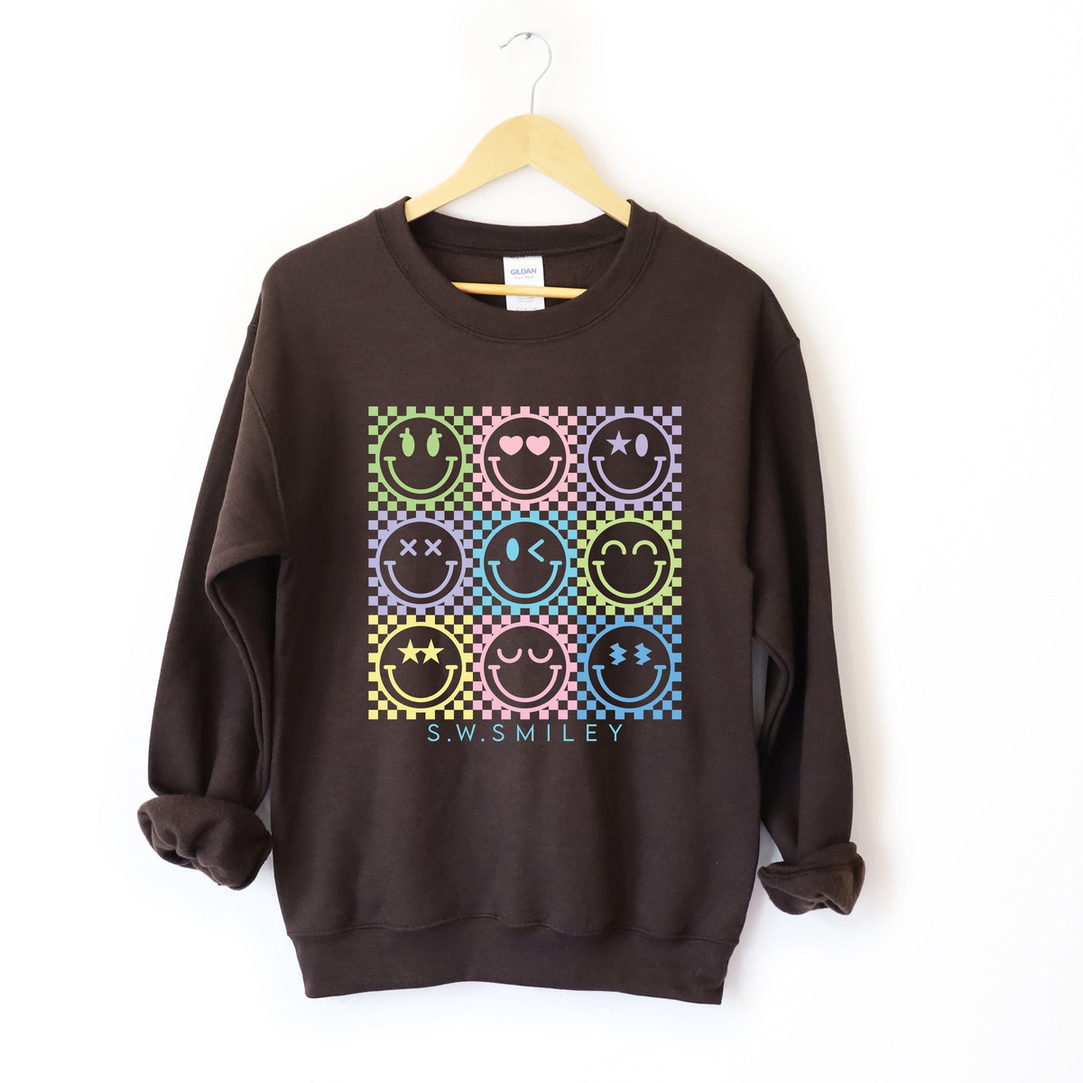 S.W.Smiley Checkered Neon - Women's Graphic Sweatshirt