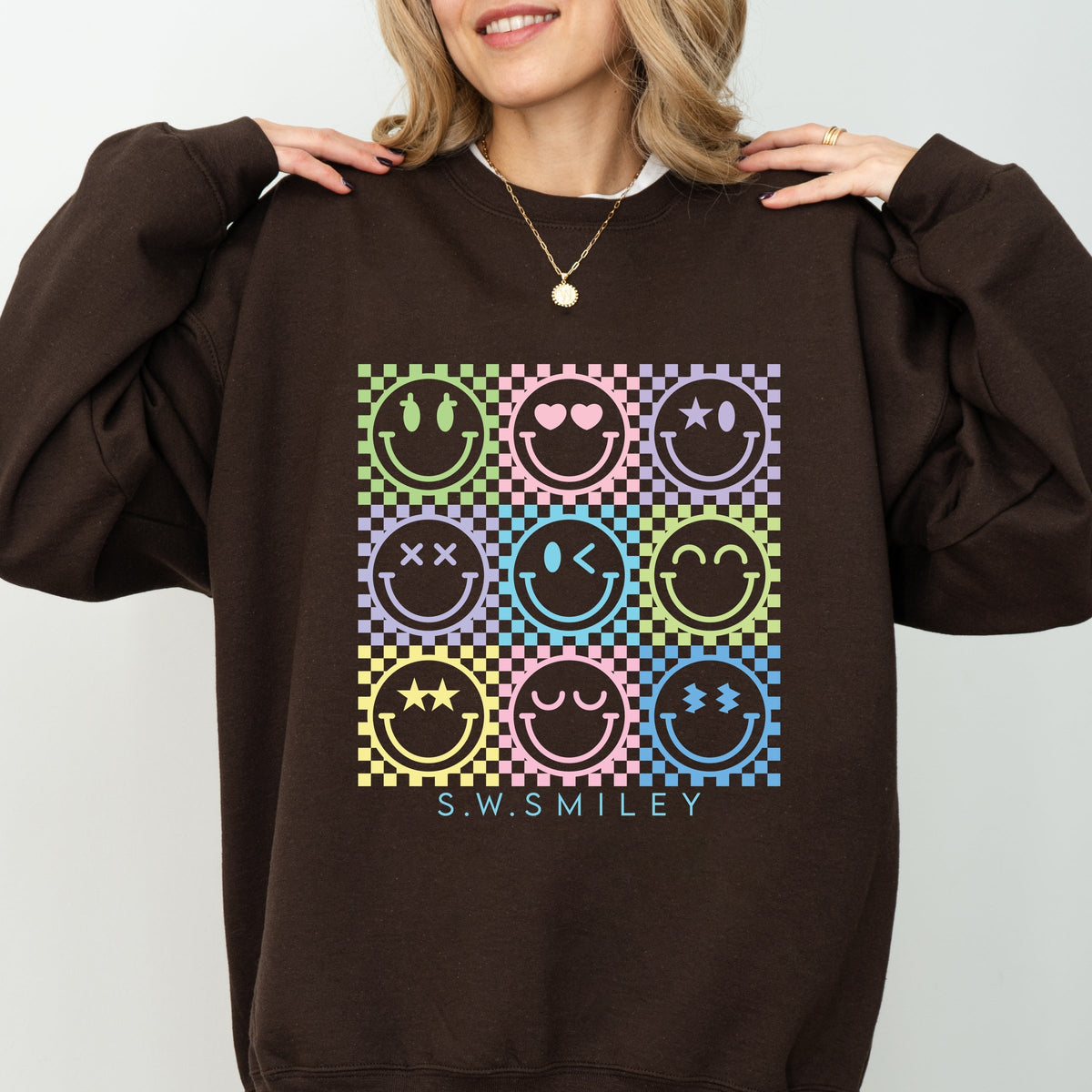 S.W.Smiley Checkered Neon - Women's Graphic Sweatshirt